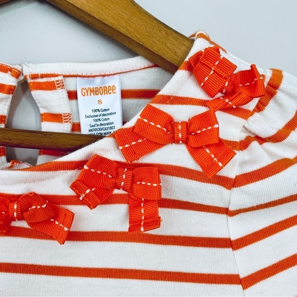 Gymboree Top Orange Stripes Bows 8 Cotton Halloween October - Picture 3 of 6